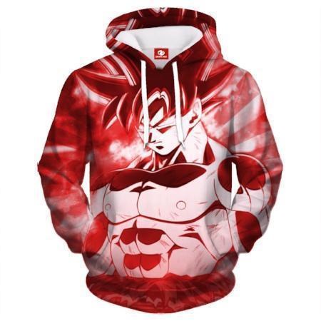 Anime Merchandise Hoodie M Dragon Ball Z Hoodie - Ultra Instinct Goku on Red Pullover Hoodie