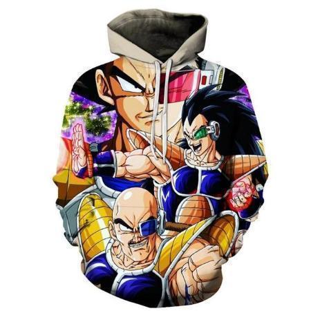 Anime Merchandise Hoodie M Dragon Ball Z Hoodie - Vegeta, Bardock and Nappa Wearing Scouter Pullover Hoodie