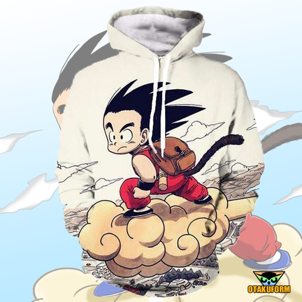 Anime Merchandise M / Cream Dragon Ball Z Hoodie - Vintage Look with Kid Goku riding Cloud Nimbus Pullover Hoodie