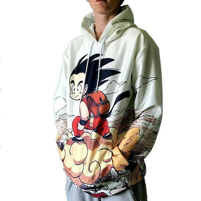 Anime Merchandise M / Cream Dragon Ball Z Hoodie - Vintage Look with Kid Goku riding Cloud Nimbus Pullover Hoodie
