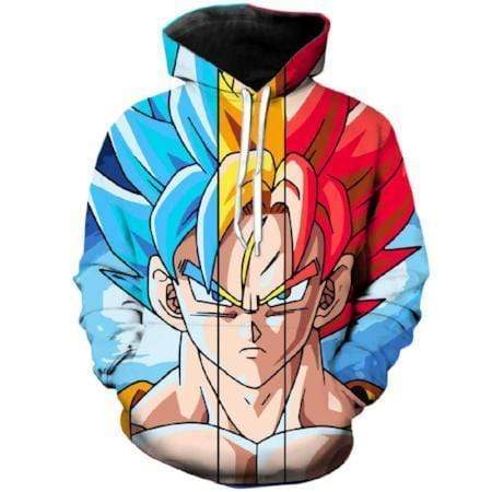 Anime Merchandise M / Blue Dragon Ball Z Pullover Hoodie - Goku Super Saiyan Transformations Pullover Hoodie