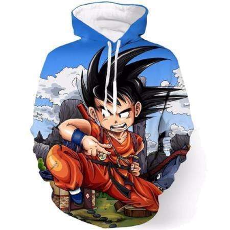 Anime Merchandise M / Blue Dragon Ball Z Pullover Hoodie - Kicking Kid Goku Pullover Hoodie