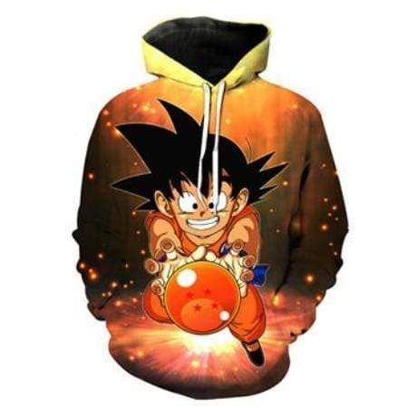 Anime Merchandise M / Yellow Dragon Ball Z Pullover Hoodie - Kid Goku Grabbing a Four-Star Dragon Ball Pullover Hoodie