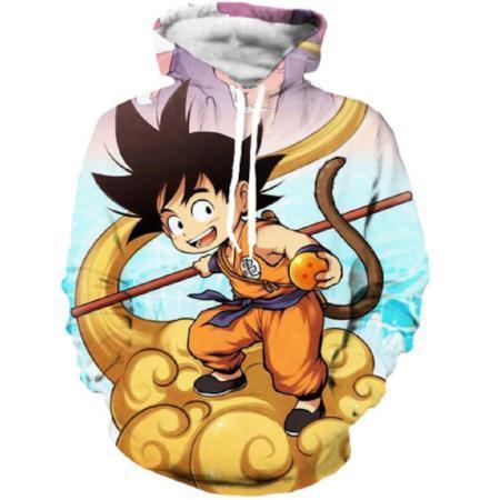 Anime Merchandise M / Multicolor Dragon Ball Z Pullover Hoodie - Kid Goku riding Cloud Nimbus Pullover Hoodie