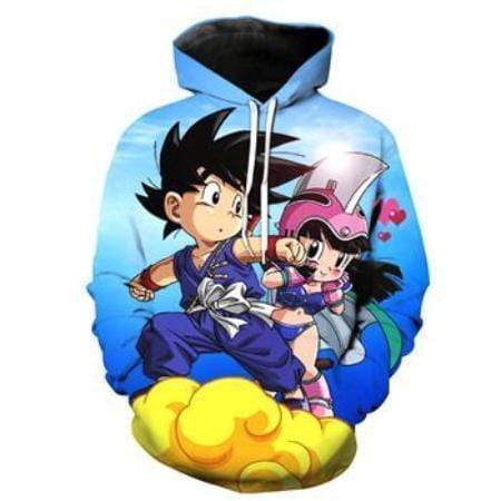 Anime Merchandise M / Blue Dragon Ball Z Pullover Hoodie - Kid Goku with Chi-Chi flying on Nimbus Pullover Hoodie