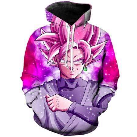 Anime Merchandise M / Pink Dragon Ball Z Pullover Hoodie - Super Saiyan Rosé Goku Black with Potara Earring Pullover Hoodie