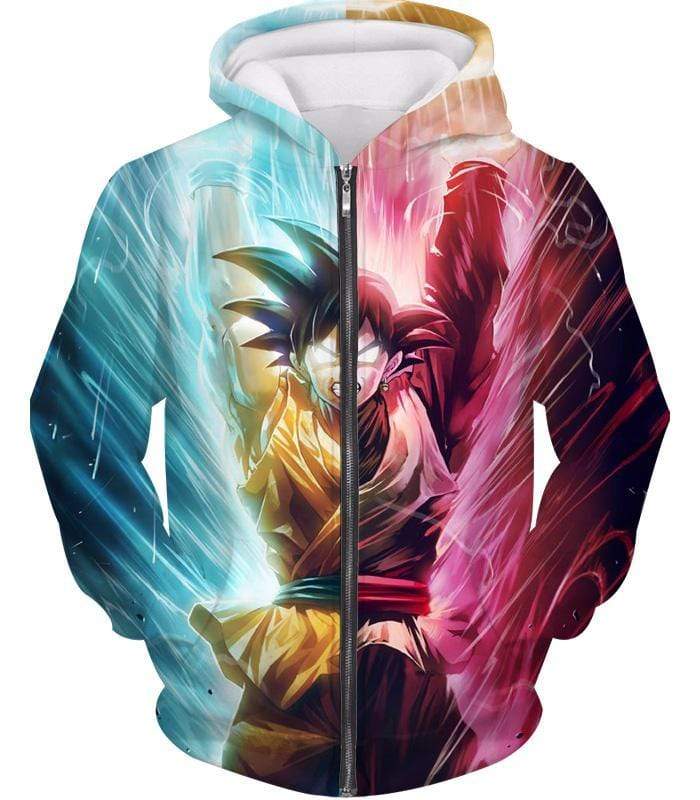 OtakuForm-OP Sweatshirt Zip Up Hoodie / XXS Dragon Ball Z Sweatshirt - Half Black Goku Half Goku Spirit Bomb Sweatshirt