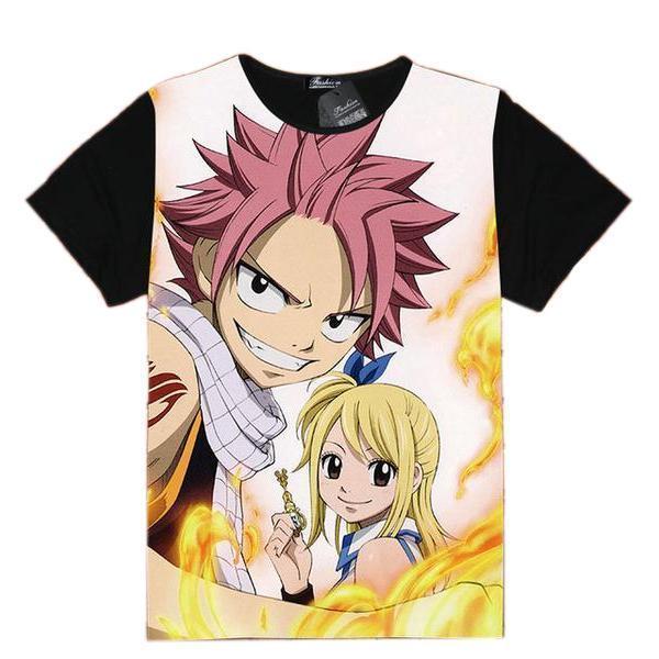 Anime Merchandise T-Shirt M Fairy Tail Shirt  - Natsu & Lucy on White T-Shirt
