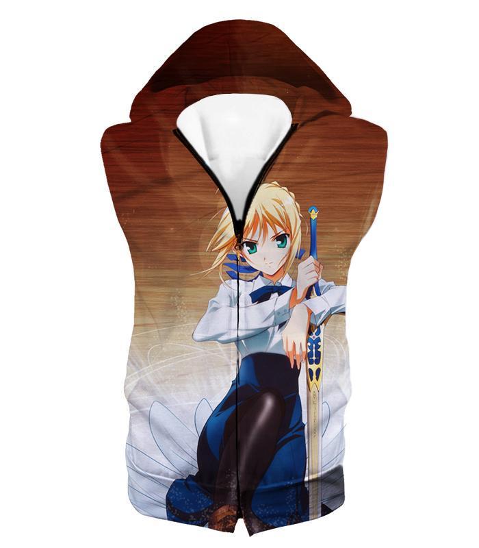 OtakuForm-OF Hoodie Hooded Tank Top / XXS Fate Stay Night Cute Saber Altria Pendragon Action Pose Hoodie