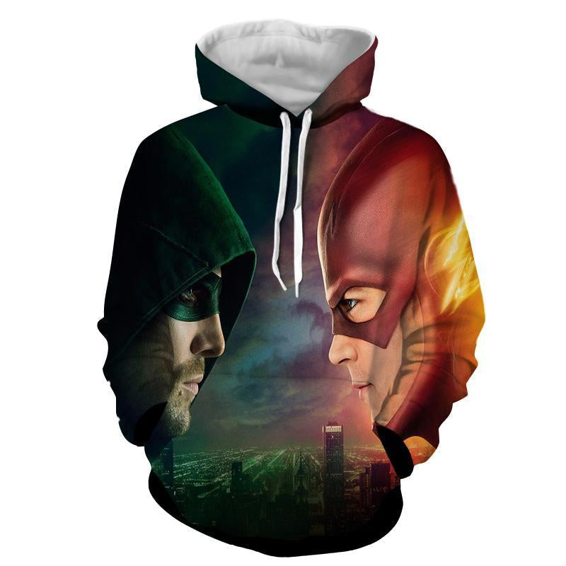 Flash Hoodies XXS / Red / Cotton-Polyester Flash & Green Arrow 3D Printed Hoodie - The Flash Jacket - Star Lab Hoodie