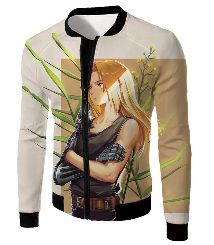 OtakuForm-OP Sweatshirt Jacket / XXS Full Metal Alchemist Sweatshirt - Fullmetal Alchemist Long Blonde Haired Anime Hero Edward Elrich Cool Pose Grey Sweatshirt