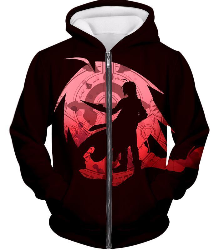OtakuForm-OP Sweatshirt Zip Up Hoodie / XXS Fullmetal Alchemist Amazing Fullmetal Alchemist Anime Edward Elrich Promo Maroon Sweatshirt