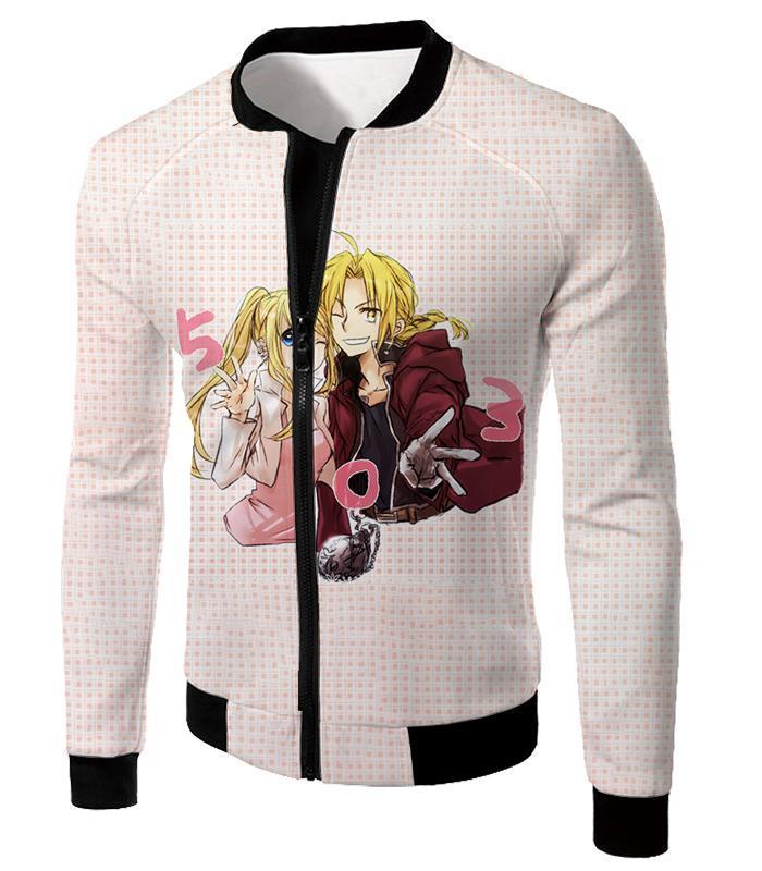 OtakuForm-OP Sweatshirt Jacket / XXS Fullmetal Alchemist Beautiful Anime Couple Edward Elrich x Winry Rockbell Promo White Sweatshirt