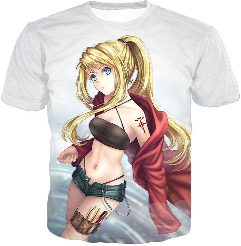 OtakuForm-OP T-Shirt T-Shirt / XXS Fullmetal Alchemist Blonde Haired Anime Girl Winry Rockbell the Automation Geek Cool White T-Shirt