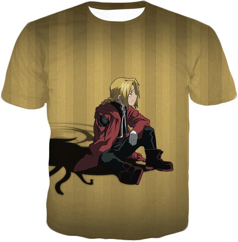 OtakuForm-OP Hoodie T-Shirt / XXS Fullmetal Alchemist Blonde Haired Anime Hero Edward Elrich Cool Pose Brown Hoodie