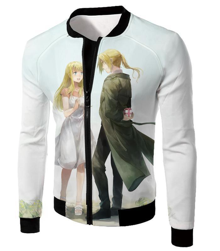OtakuForm-OP Sweatshirt Jacket / XXS Fullmetal Alchemist Fullmetal Alchemist Super Cute Couple Edward x Winry Amazing White Sweatshirt