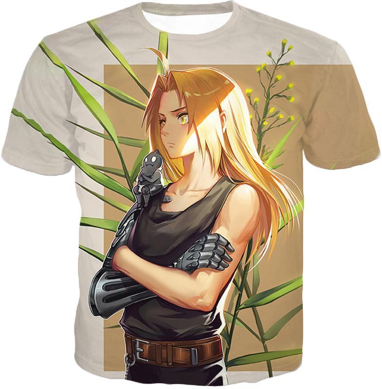 OtakuForm-OP Hoodie T-Shirt / XXS Fullmetal Alchemist Long Blonde Haired Anime Hero Edward Elrich Cool Pose Grey Hoodie
