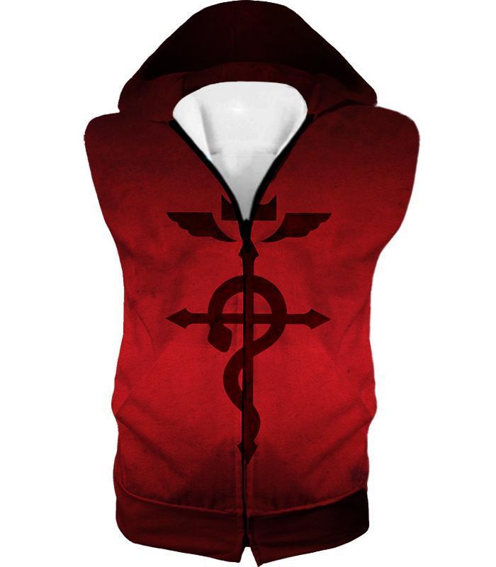 OtakuForm-OP Zip Up Hoodie Hooded Tank Top / XXS Fullmetal Alchemist Mystical Alchemical Symbol Flamel Awesome Red Zip Up Hoodie