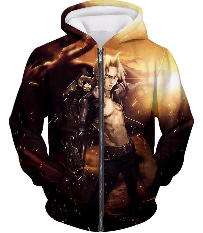 OtakuForm-OP T-Shirt Zip Up Hoodie / XXS Fullmetal Alchemist Ultimate Anime Hero Edward Elrich Handsome Tall Pose Cool Graphic T-Shirt