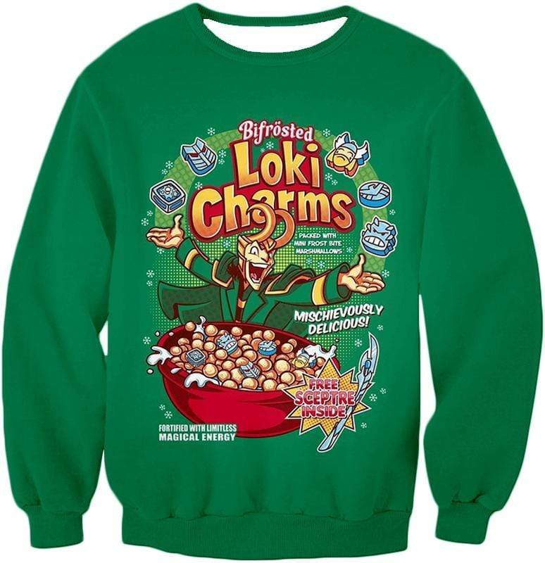 OtakuForm-OP Zip Up Hoodie Sweatshirt / XXS Funny Lokis Cornflakes Advertisement Green Zip Up Hoodie