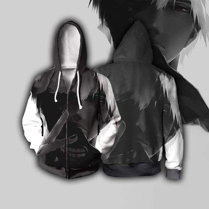 Tokyo Ghoul Zip Up Hoodie XXS Ken Kaneki Hoodie Mask Contrast Hoodie - Tokyo Ghoul Zip Up Hoodie Jacket