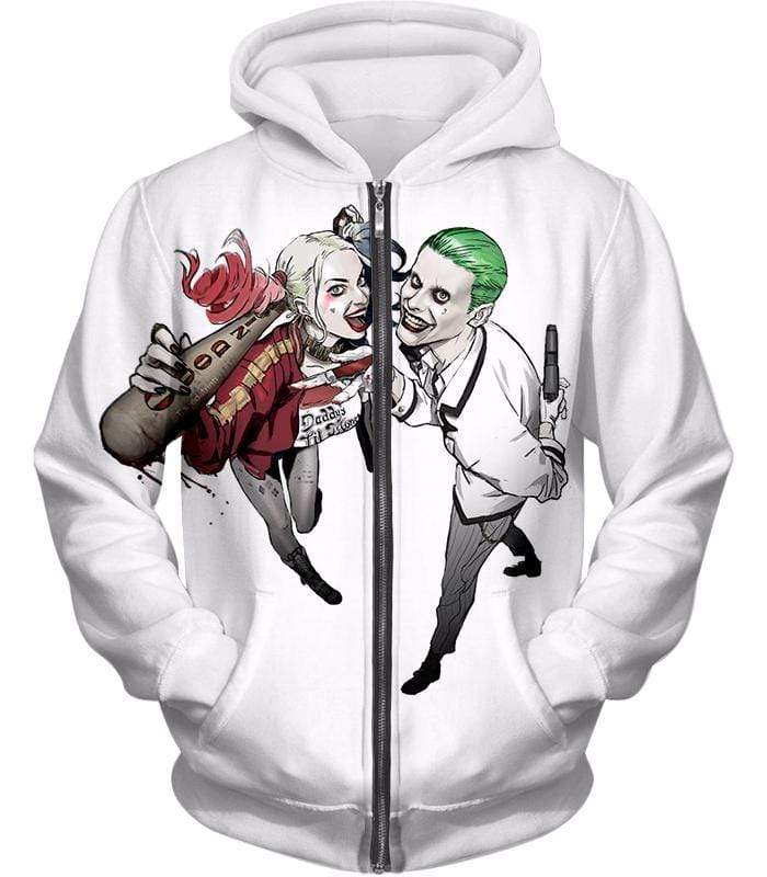 OtakuForm-OP Sweatshirt Zip Up Hoodie / XXS King and Queen of Gotham City Cool Harley Quinn X Joker Awesome White Sweatshirt