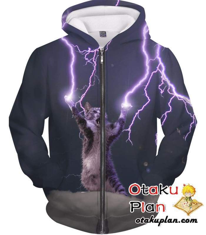 OtakuForm-OP Sweatshirt Zip Up Hoodie / XXS Lightning Cat Sweatshirt