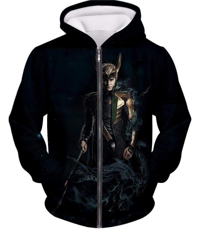 OtakuForm-OP Sweatshirt Zip Up Hoodie / XXS Loki Odinson the Asgardian Cool Black Action Sweatshirt