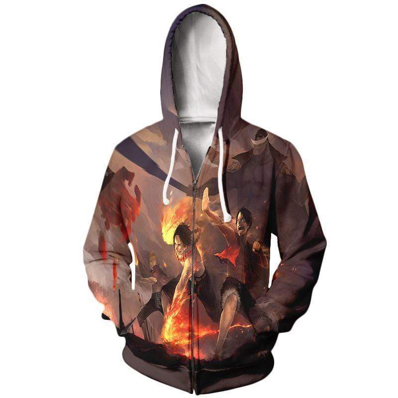 One Piece Zip Up Hoodie XXS Luffy, Ace and White Beard Army Hoodie - One Piece Zip Up Hoodie