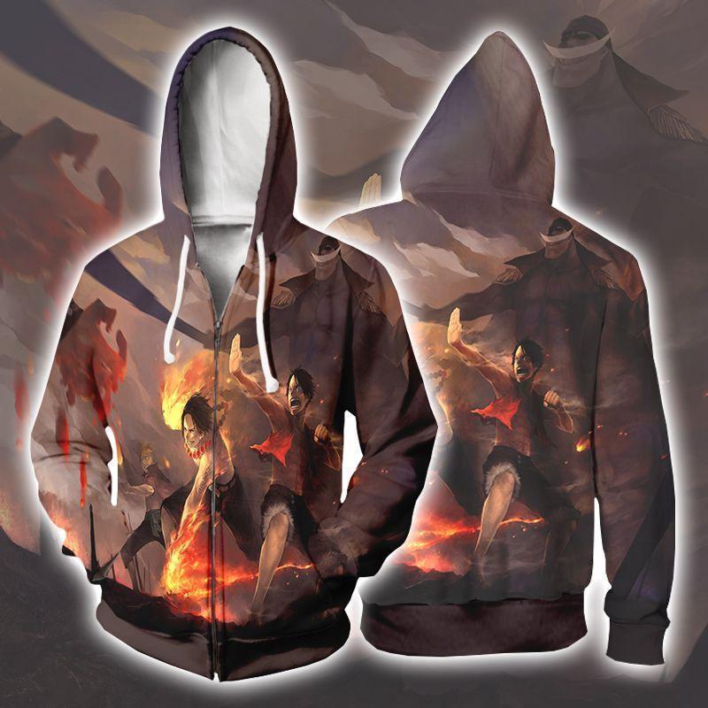 One Piece Zip Up Hoodie XXS Luffy, Ace and White Beard Army Hoodie - One Piece Zip Up Hoodie