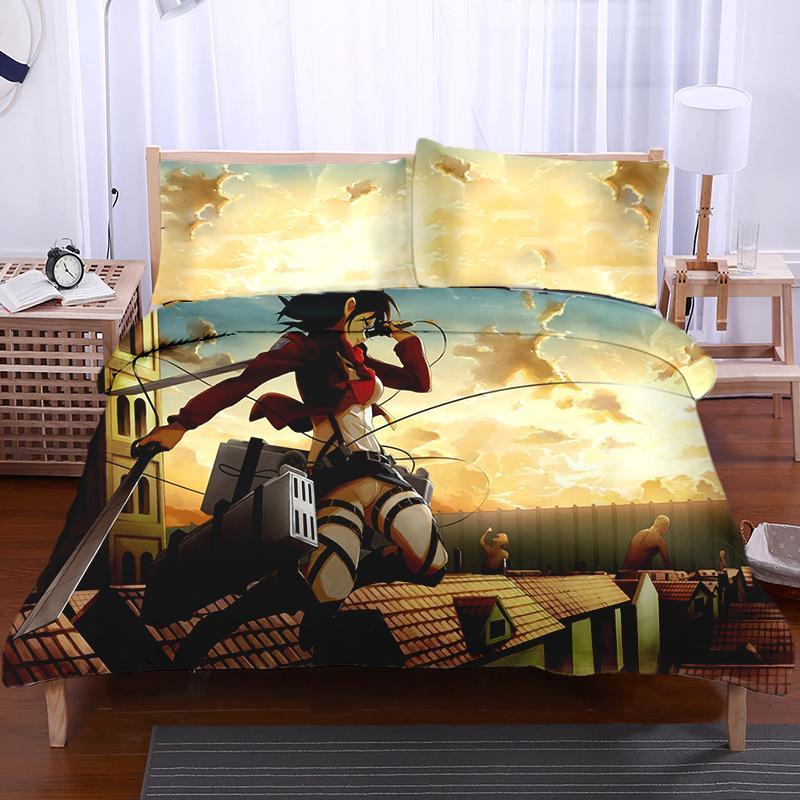 Attack On Titan Bedset TWIN Mikasa Ackerman Sky Fighting - Attack On Titan 3D Printed Bedset