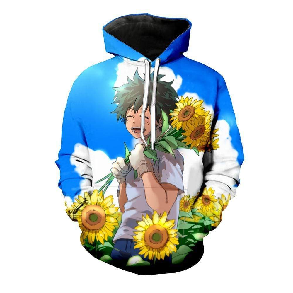 Anime Merchandise Hoodie M My Hero Academia Hoodie - Izuku Picking Sunflowers Hoodie