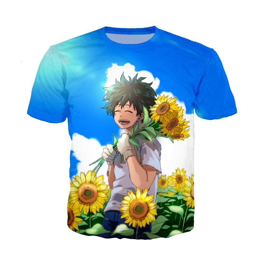 Anime Merchandise T-Shirt M My Hero Academia Shirt - Izuku Picking Sunflowers T-Shirt