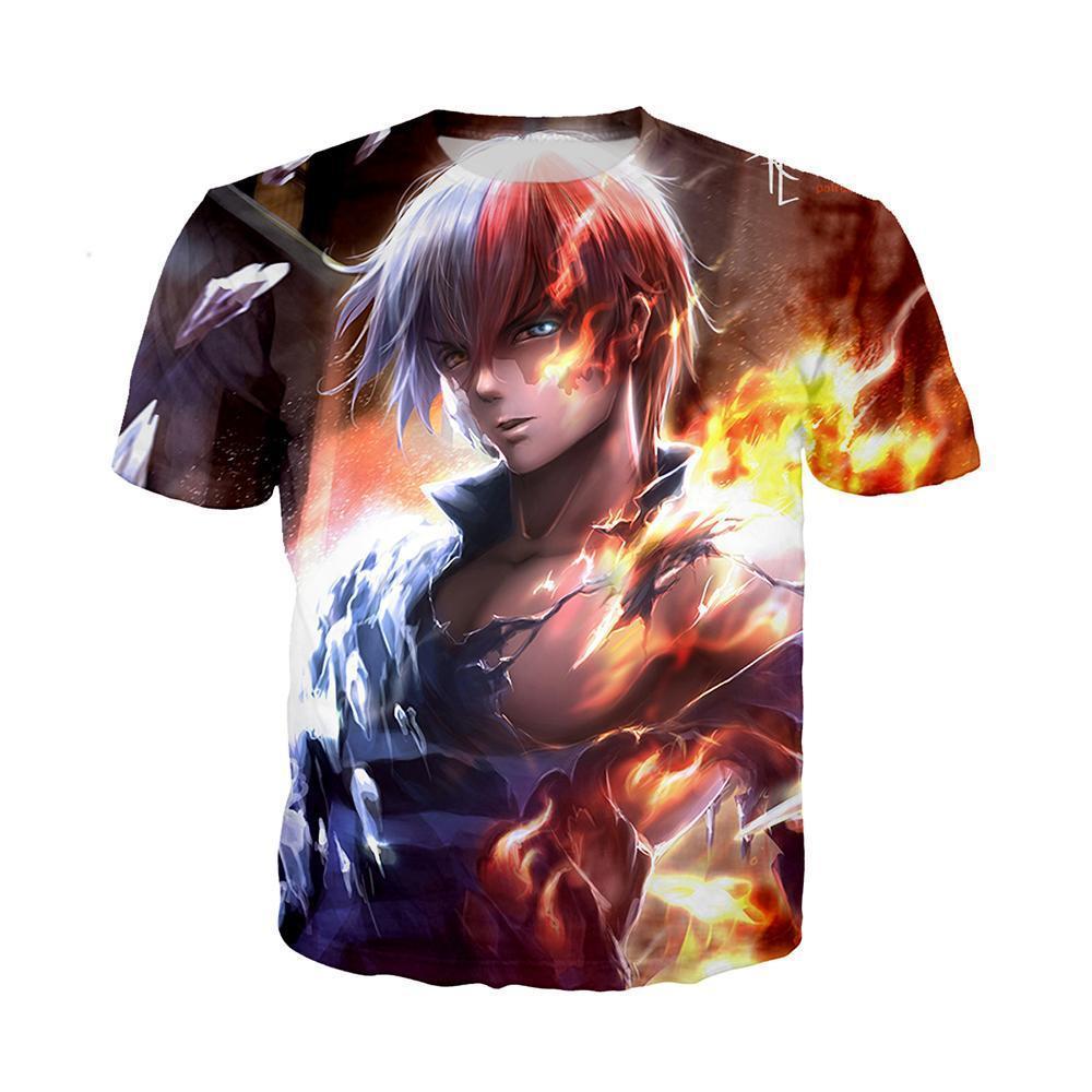 Anime Merchandise T-Shirt M My Hero Academia Shirt - Shoto Ice & Fire T-Shirt
