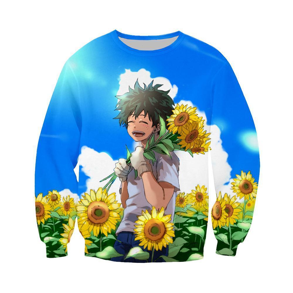 Anime Merchandise Sweatshirt M My Hero Academia Sweatshirt - Izuku Picking Sunflowers Sweatshirt