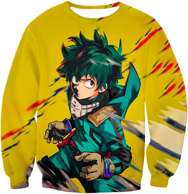 OtakuForm-OP Sweatshirt Sweatshirt / XXS My Hero Academia Sweatshirt - My Hero Academia Izuki Midoriya aka Deku Amazing Anime Promo Yellow Sweatshirt