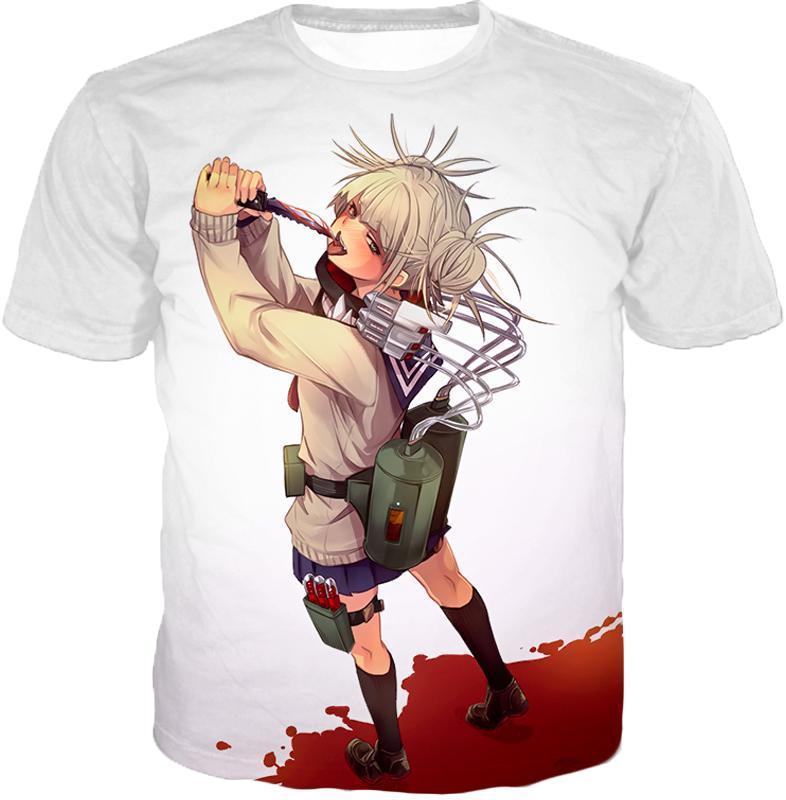 OtakuForm-OP T-Shirt T-Shirt / XXS My Hero Academia T-Shirt - My Hero Academia Thristy for Blood Transforming Villain Toga Himiko Action White T-Shirt