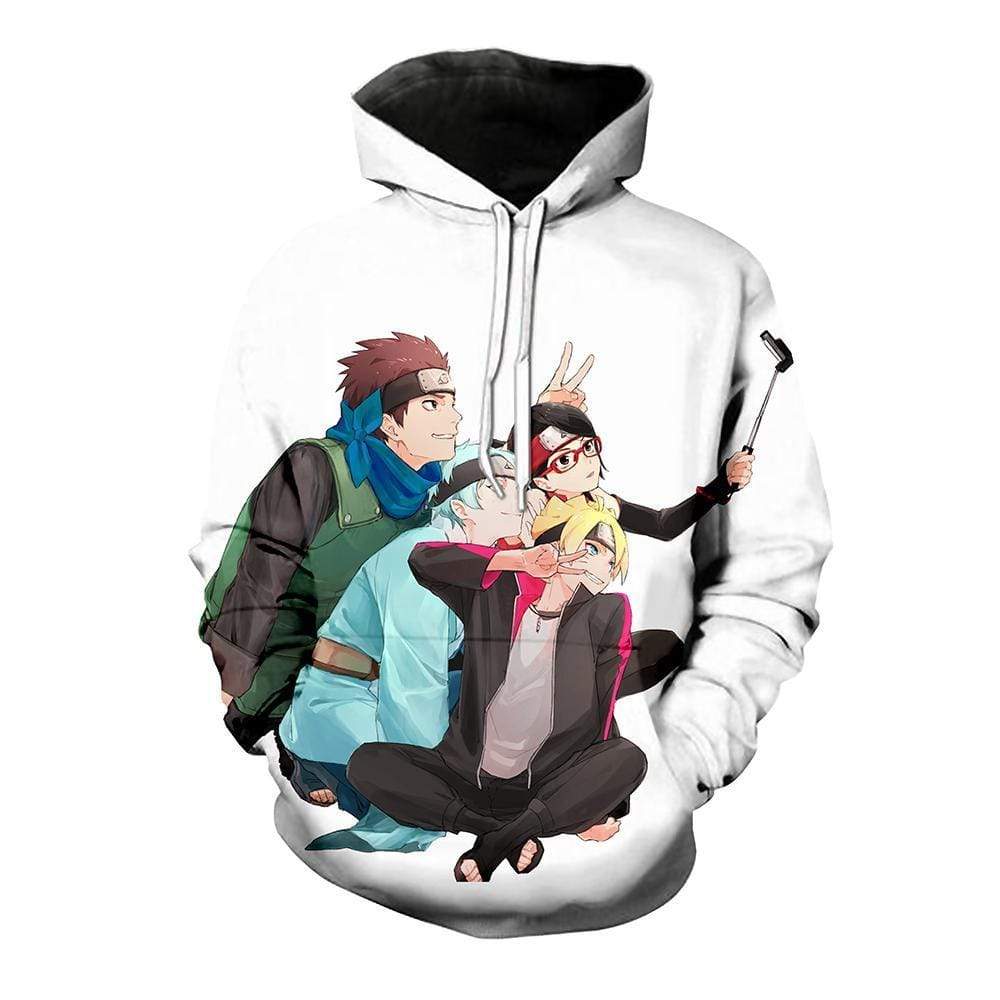Anime Merchandise Hoodie M Naruto Hoodie  - Boruto, Sarada, Mitsuki and Konohamaru Pullover Hoodie