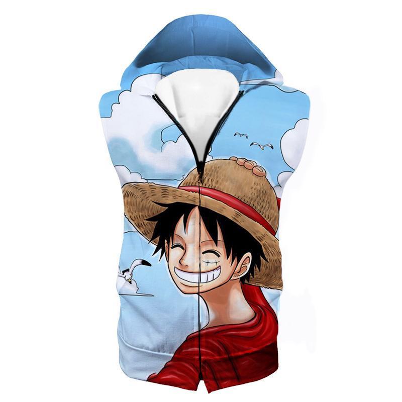 OtakuPlan Hoodie Hooded Tank Top / XXS One Piece Hoodie - One Piece Funny Straw Hats Captain Luffy Hoodie