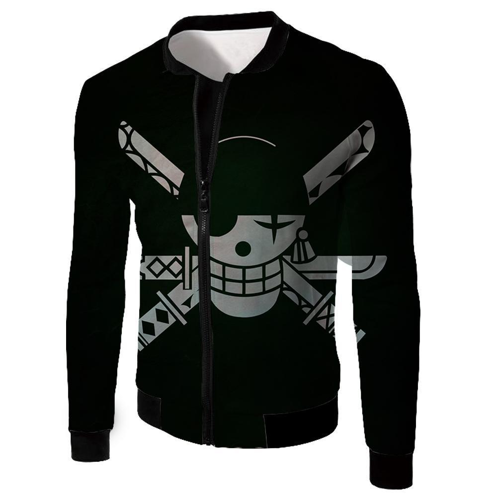 OtakuPlan Hoodie Jacket / XXS One Piece Hoodie - One Piece Swordsman Roronoa Zoro Logo Black Hoodie