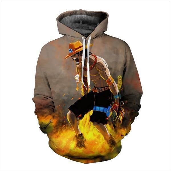 One Piece Hoodie XXS One Piece Hoodies -  Portgas D.Ace 3D Fire Element  Graphic Hoodie