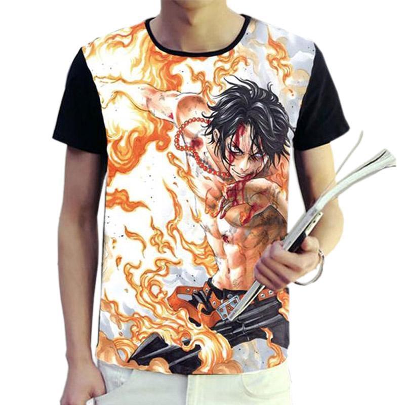 Anime Merchandise T-Shirt M One Piece Shirt - Ace on Fire T-Shirt