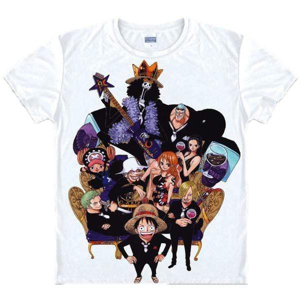 Anime Merchandise T-Shirt M One Piece Shirt - the Straw Hat Pirates Sitting Together T-Shirt