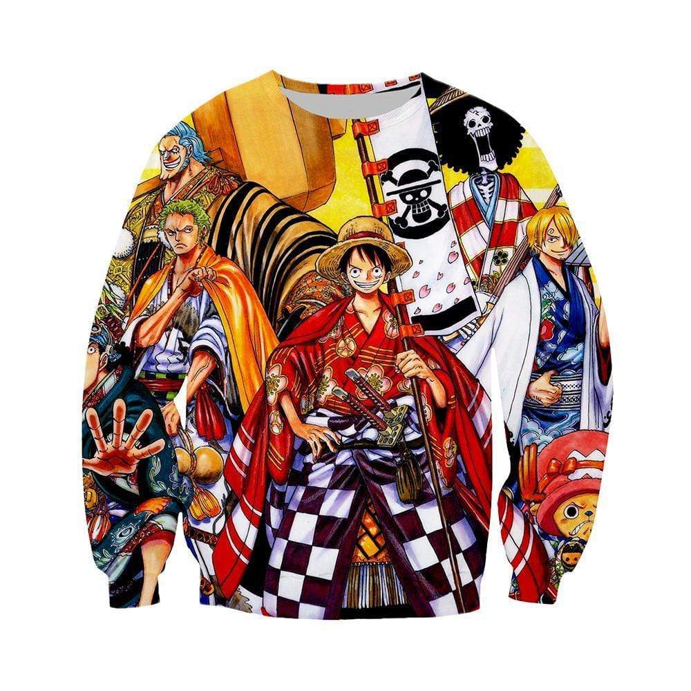 Anime Merchandise Sweatshirt M One Piece Sweatshirt - Straw Hat Pirates in Kimonos Sweatshirt