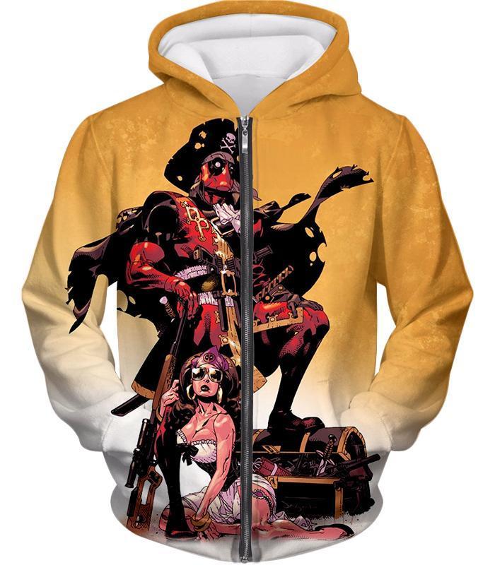 OtakuPlan T-Shirt Zip Up Hoodie / XXS One Piece T-Shirt - Deadpool Pirate Cosplay Yellow T-Shirt