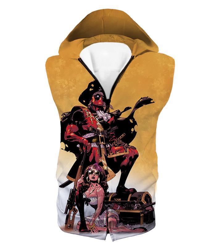OtakuPlan T-Shirt Hooded Tank Top / XXS One Piece T-Shirt - Deadpool Pirate Cosplay Yellow T-Shirt