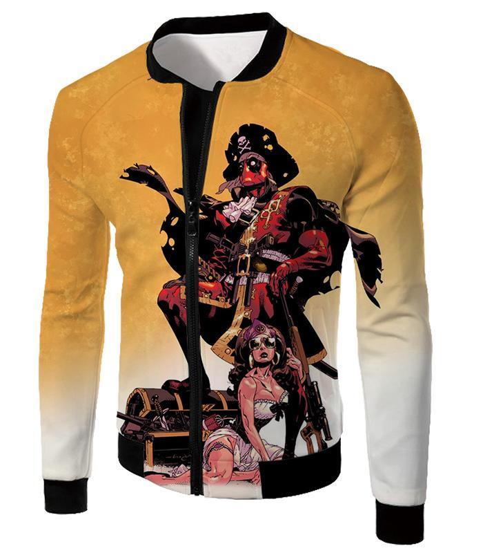 OtakuPlan T-Shirt Jacket / XXS One Piece T-Shirt - Deadpool Pirate Cosplay Yellow T-Shirt