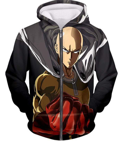 OtakuForm-OP Sweatshirt Zip Up Hoodie / XXS One Punch Man Most Powerful Hero Saitama Awesome Promo Black Sweatshirt