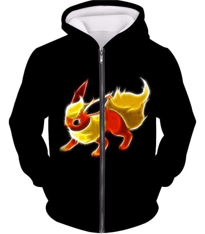 OtakuForm-OP Hoodie Zip Up Hoodie / XXS Pokemon Fire Type Eevee Evolution Flareon Cool Black Hoodie  - Pokemon Hoodie
