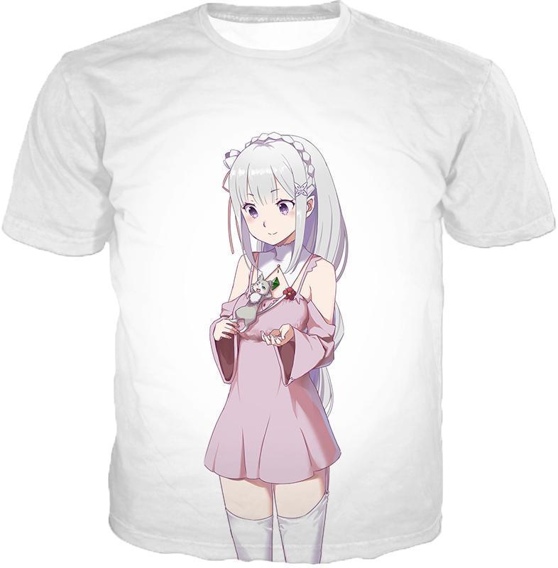 OtakuForm-OP Hoodie T-Shirt / US XXS (Asian XS) Re:Zero Anime Girl Princess Emilia Cute White Hoodie - Re:Zero Hoodie